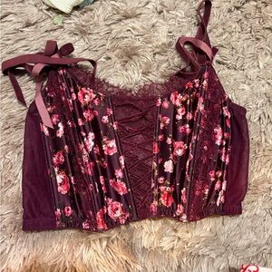 Victoria Secret Floral Lace-Up Corset Top